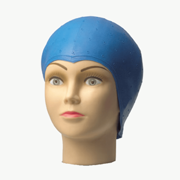 Strähnenhaube Latex, blau, mit Lochstanzung